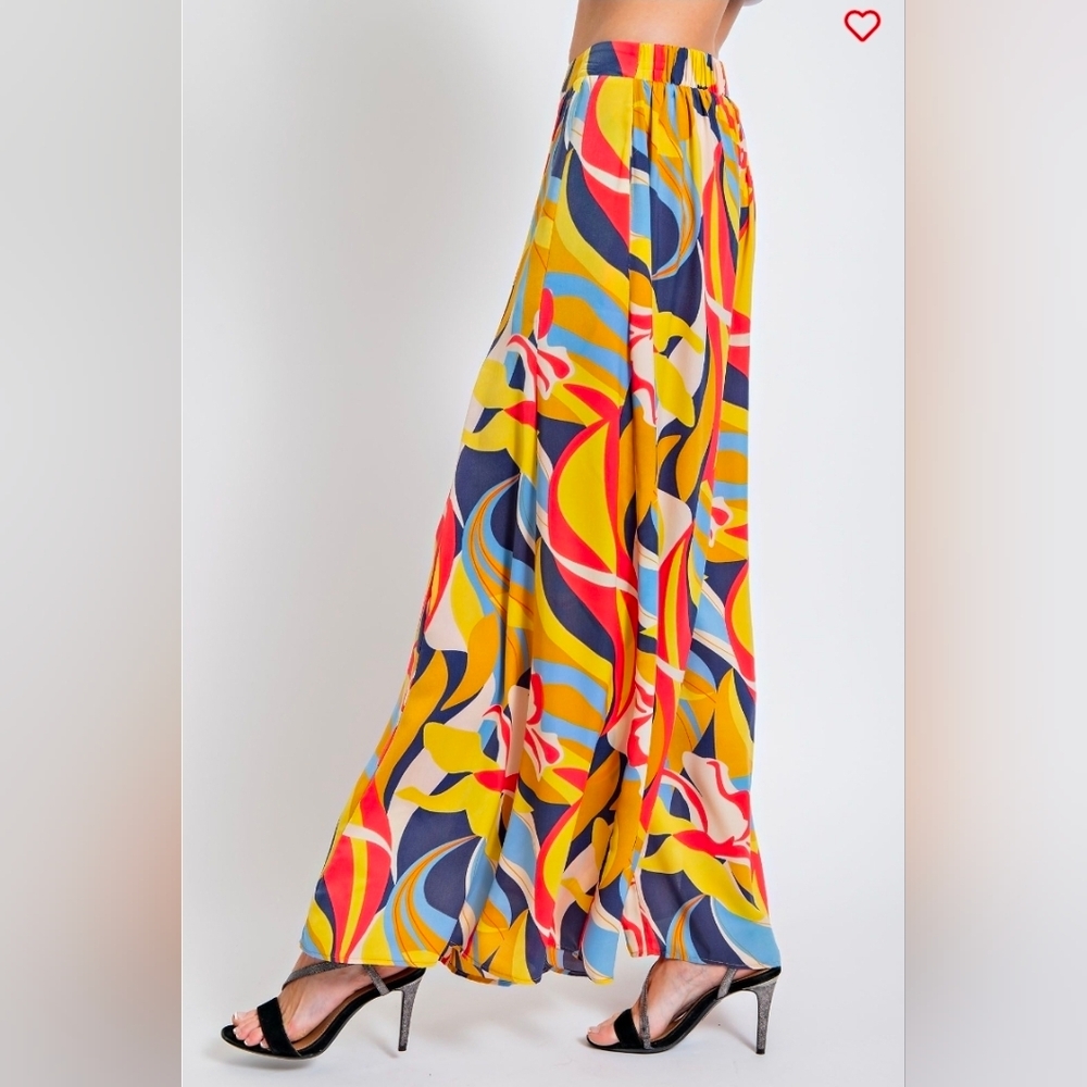 NEW!! Easel PRINTED MIRABELLE SATIN WIDE LEG PANTS & BLOUSE, NWT - Picture 3 of 5